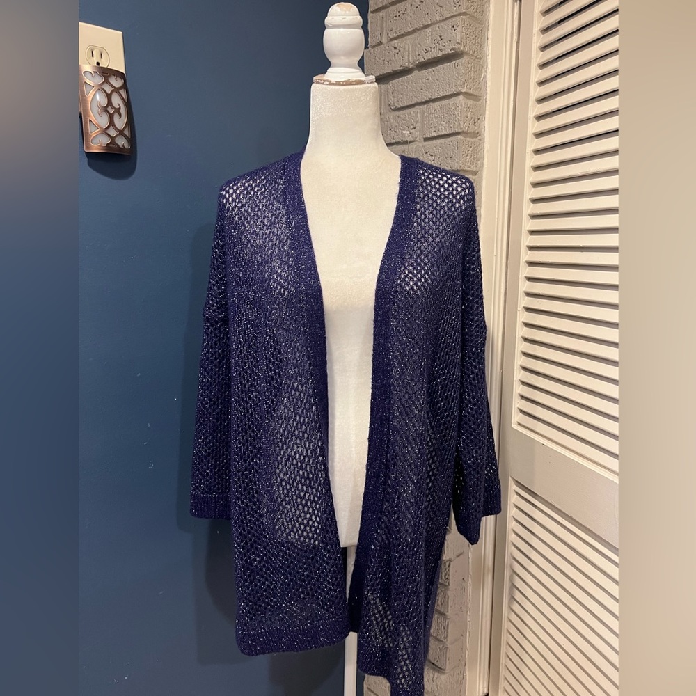 Talbots Open Knit Metallic Open Front Cardigan Si… - image 2